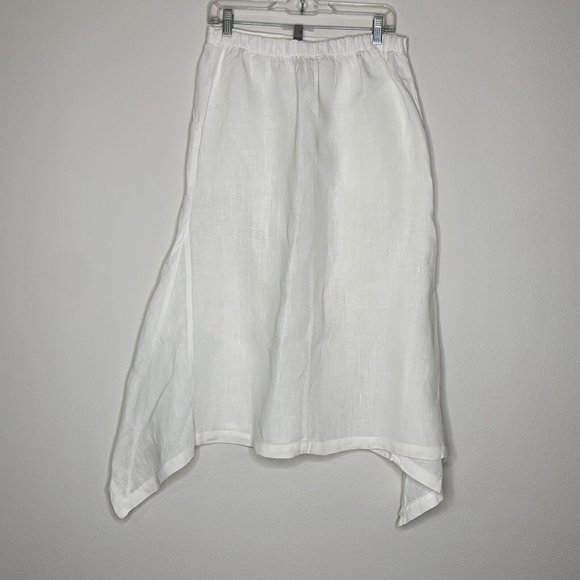 MoSaic USA Linen Skirt Womans 30" Elastic Waist White w/Pockets Hi-Lo Hem - Picture 5 of 6